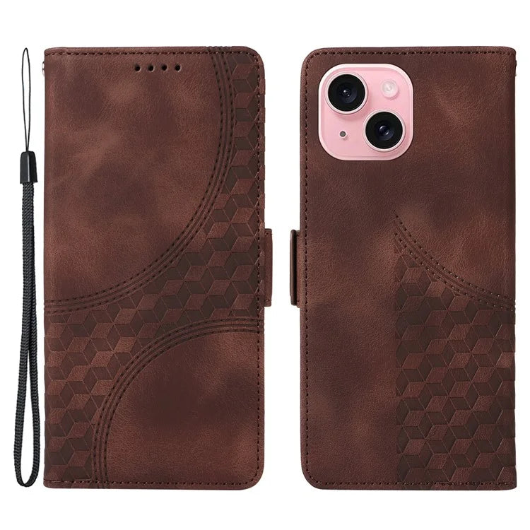 For iPhone 15 Case PU Leather Rhombus Starry Phone Wallet Cover