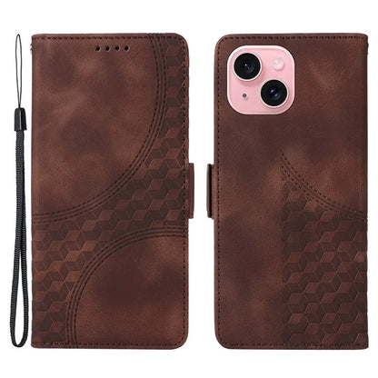 For iPhone 15 Case PU Leather Rhombus Starry Phone Wallet Cover