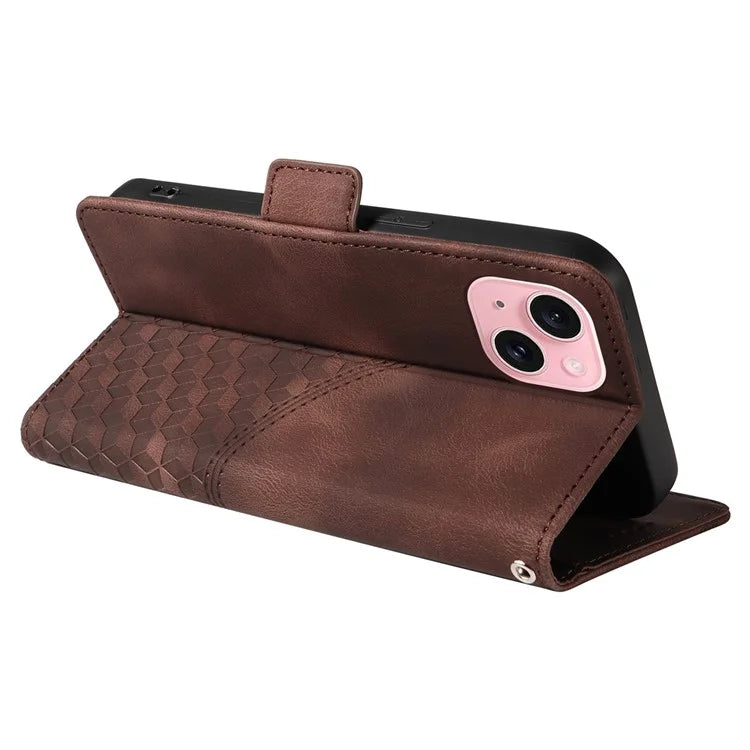 For iPhone 15 Case PU Leather Rhombus Starry Phone Wallet Cover