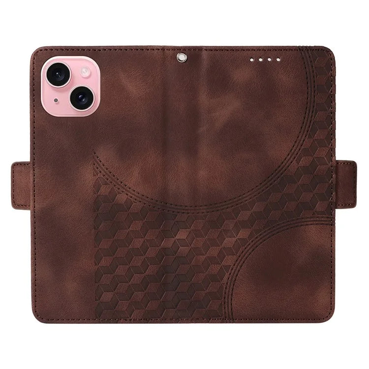 For iPhone 15 Case PU Leather Rhombus Starry Phone Wallet Cover