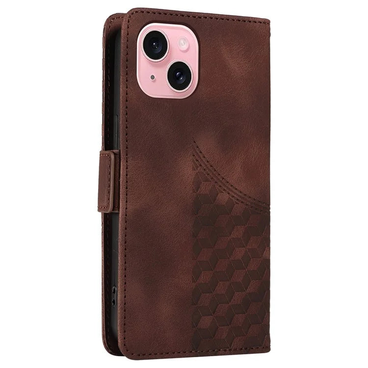For iPhone 15 Case PU Leather Rhombus Starry Phone Wallet Cover