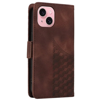 For iPhone 15 Case PU Leather Rhombus Starry Phone Wallet Cover