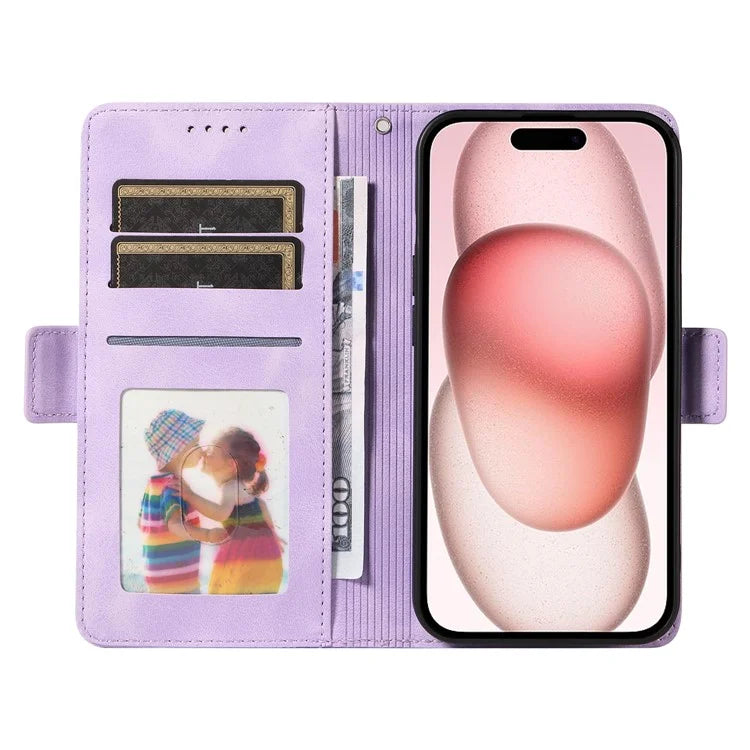 For iPhone 15 Case PU Leather Rhombus Starry Phone Wallet Cover