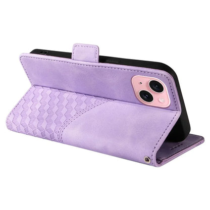 For iPhone 15 Case PU Leather Rhombus Starry Phone Wallet Cover
