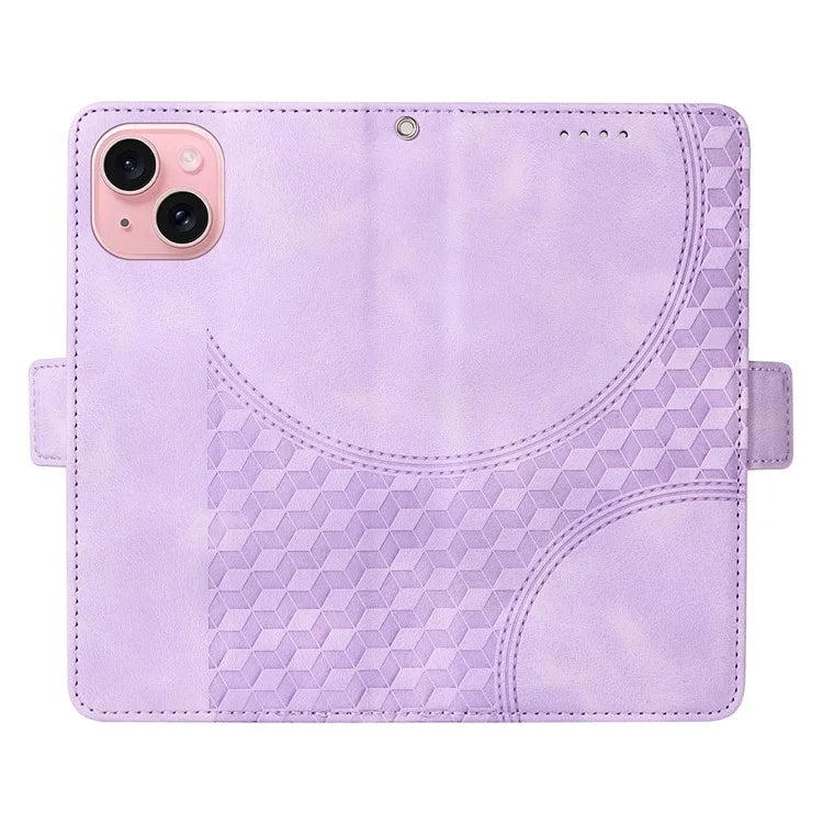 For iPhone 15 Case PU Leather Rhombus Starry Phone Wallet Cover