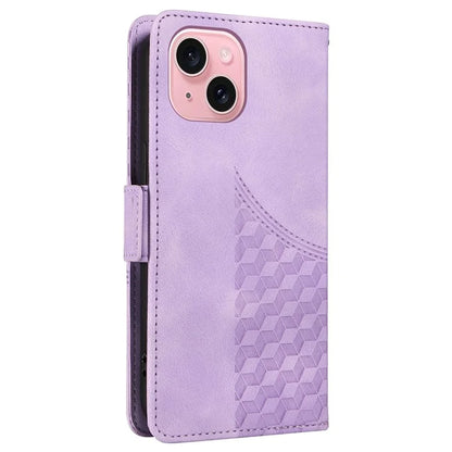 For iPhone 15 Case PU Leather Rhombus Starry Phone Wallet Cover