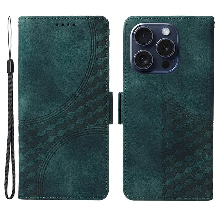 For iPhone 15 Pro Case Rhombus Starry PU Leather Shockproof Phone Cover