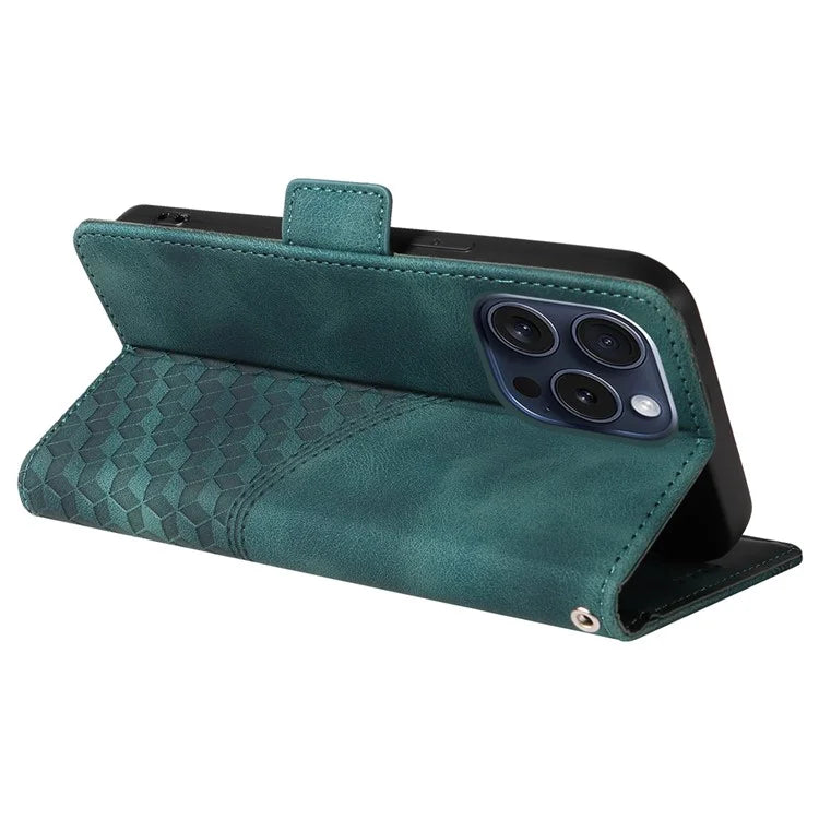 For iPhone 15 Pro Case Rhombus Starry PU Leather Shockproof Phone Cover