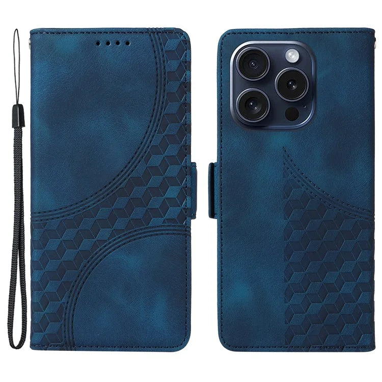 For iPhone 15 Pro Case Rhombus Starry PU Leather Shockproof Phone Cover