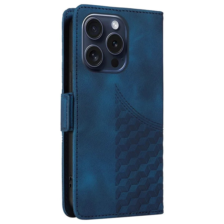 For iPhone 15 Pro Case Rhombus Starry PU Leather Shockproof Phone Cover