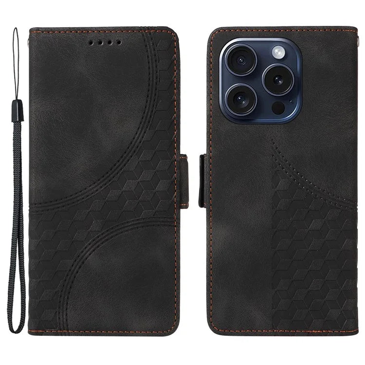 For iPhone 15 Pro Case Rhombus Starry PU Leather Shockproof Phone Cover