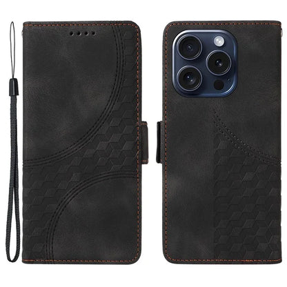 For iPhone 15 Pro Case Rhombus Starry PU Leather Shockproof Phone Cover