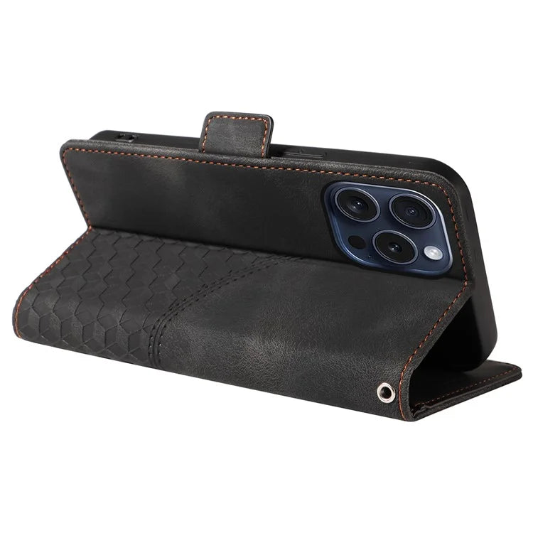 For iPhone 15 Pro Case Rhombus Starry PU Leather Shockproof Phone Cover