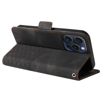 For iPhone 15 Pro Case Rhombus Starry PU Leather Shockproof Phone Cover
