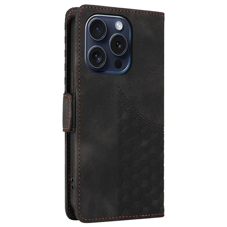 For iPhone 15 Pro Case Rhombus Starry PU Leather Shockproof Phone Cover