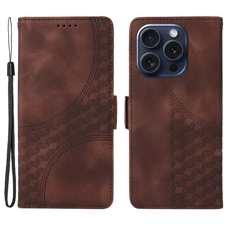 For iPhone 15 Pro Case Rhombus Starry PU Leather Shockproof Phone Cover