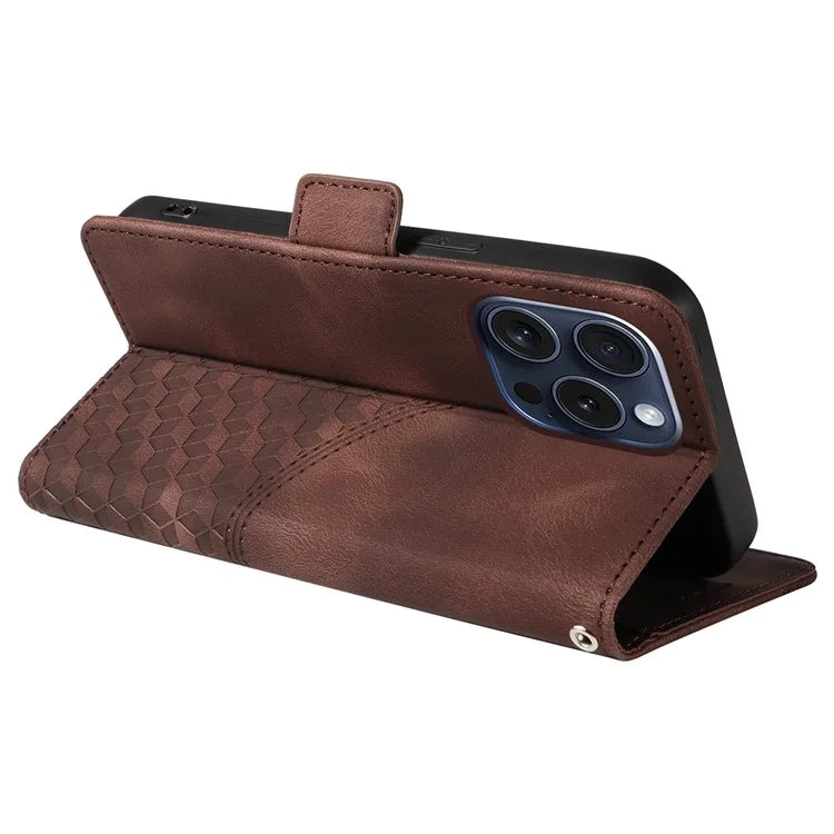 For iPhone 15 Pro Case Rhombus Starry PU Leather Shockproof Phone Cover