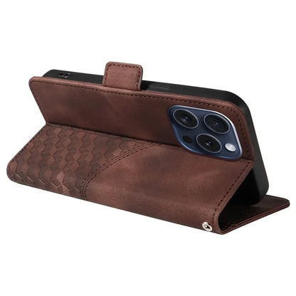 For iPhone 15 Pro Case Rhombus Starry PU Leather Shockproof Phone Cover