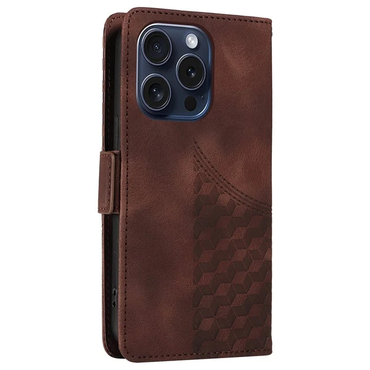 For iPhone 15 Pro Case Rhombus Starry PU Leather Shockproof Phone Cover