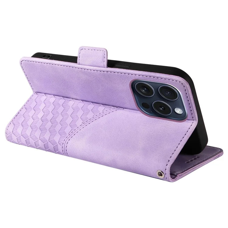 For iPhone 15 Pro Case Rhombus Starry PU Leather Shockproof Phone Cover