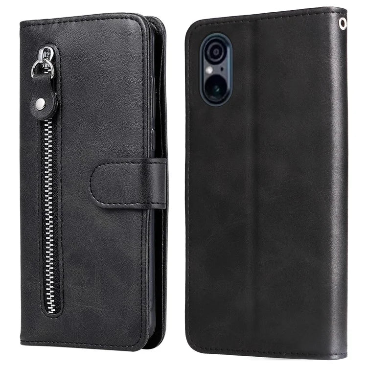 For Sony Xperia 5 VI Case Zipper Pocket Leather Wallet Phone Cover