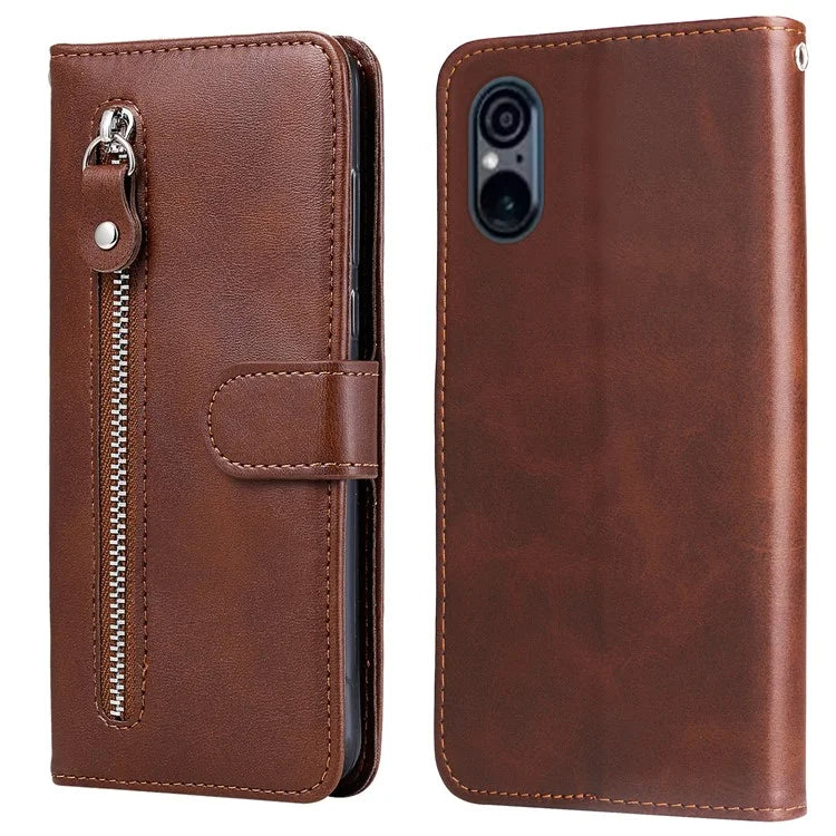 For Sony Xperia 5 VI Case Zipper Pocket Leather Wallet Phone Cover