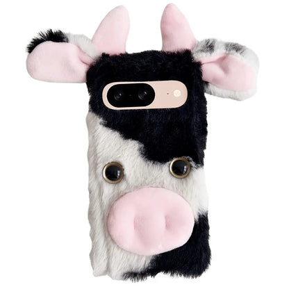 For Google Pixel 9 / 9 Pro Fluffy Cows Ear Cover Shockproof TPU Phone Case