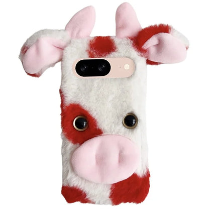 For Google Pixel 9 / 9 Pro Fluffy Cows Ear Cover Shockproof TPU Phone Case