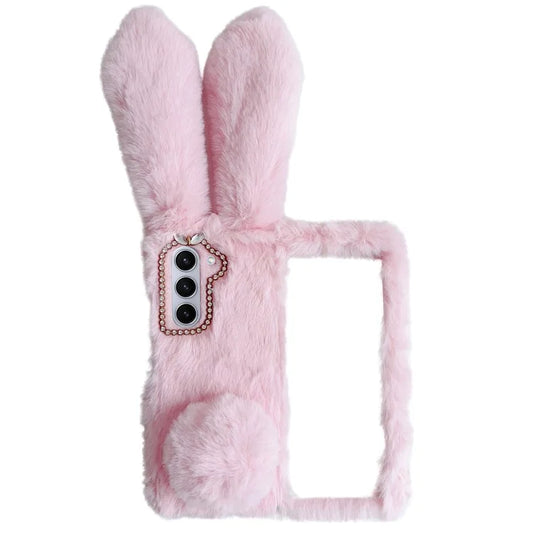 Folding Phone Case for Samsung Galaxy Z Fold6 5G Fluffy Rabbit Ears Acrylic Cover