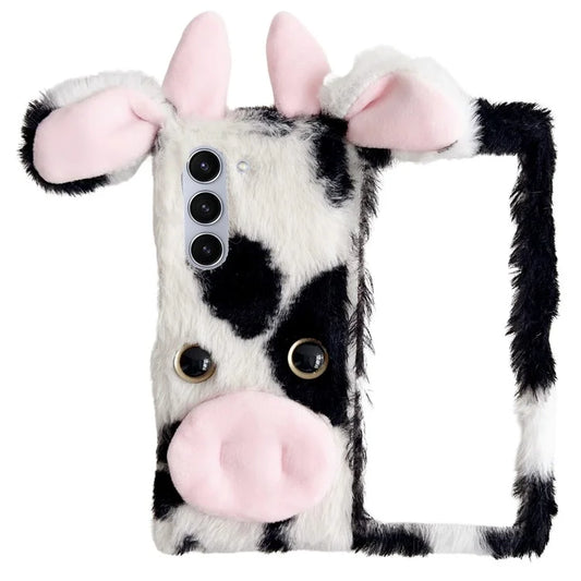 Folding Phone Case for Samsung Galaxy Z Fold6 5G Fluffy Cows Ear Acrylic Cover