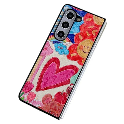 For Samsung Galaxy Z Fold6 5G Case Lacquered Pattern PU Leather PC Phone Cover