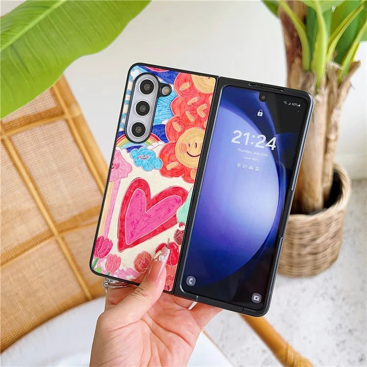 For Samsung Galaxy Z Fold6 5G Case Lacquered Pattern PU Leather PC Phone Cover