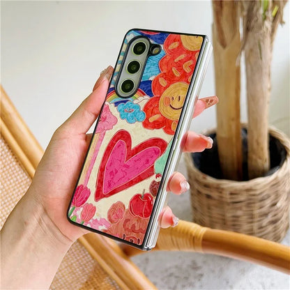 For Samsung Galaxy Z Fold6 5G Case Lacquered Pattern PU Leather PC Phone Cover