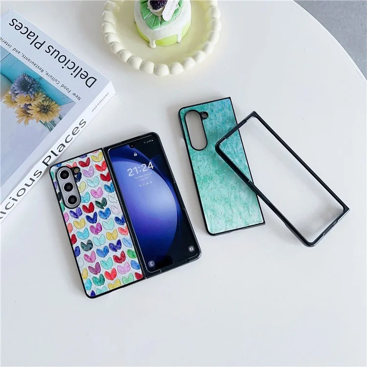 For Samsung Galaxy Z Fold6 5G Case Lacquered Pattern PU Leather PC Phone Cover