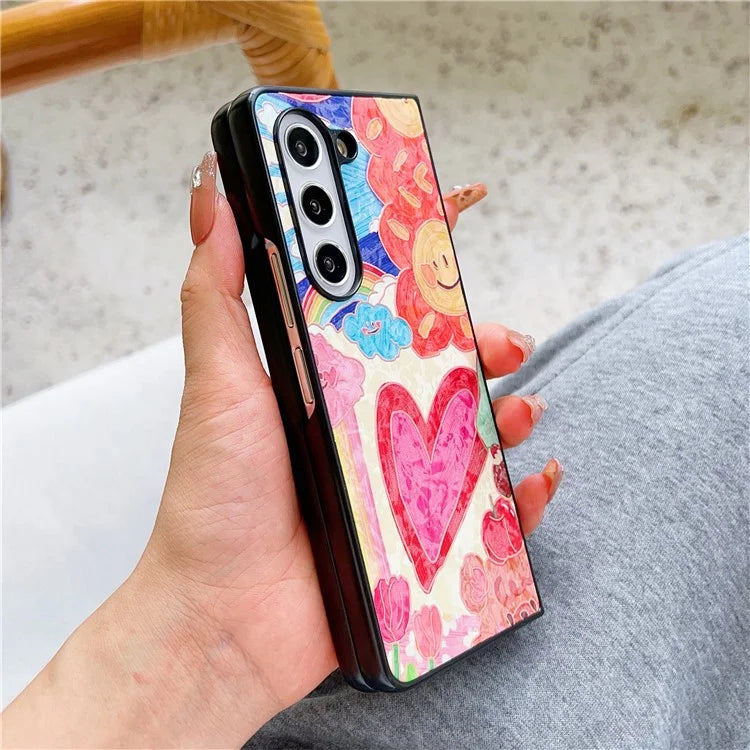 For Samsung Galaxy Z Fold6 5G Case Lacquered Pattern PU Leather PC Phone Cover