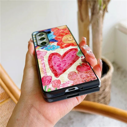 For Samsung Galaxy Z Fold6 5G Case Lacquered Pattern PU Leather PC Phone Cover