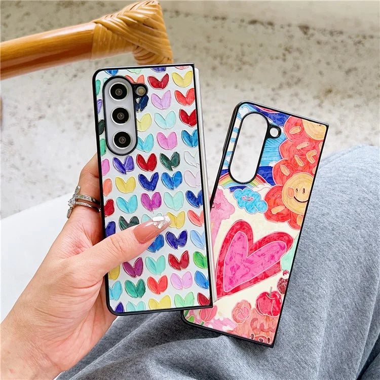 For Samsung Galaxy Z Fold6 5G Case Lacquered Pattern PU Leather PC Phone Cover