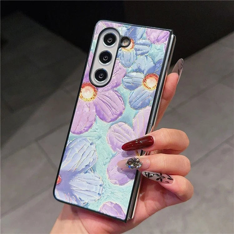 For Samsung Galaxy Z Fold6 5G Case Lacquered Pattern PU Leather PC Phone Cover