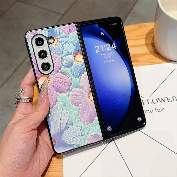 For Samsung Galaxy Z Fold6 5G Case Lacquered Pattern PU Leather PC Phone Cover