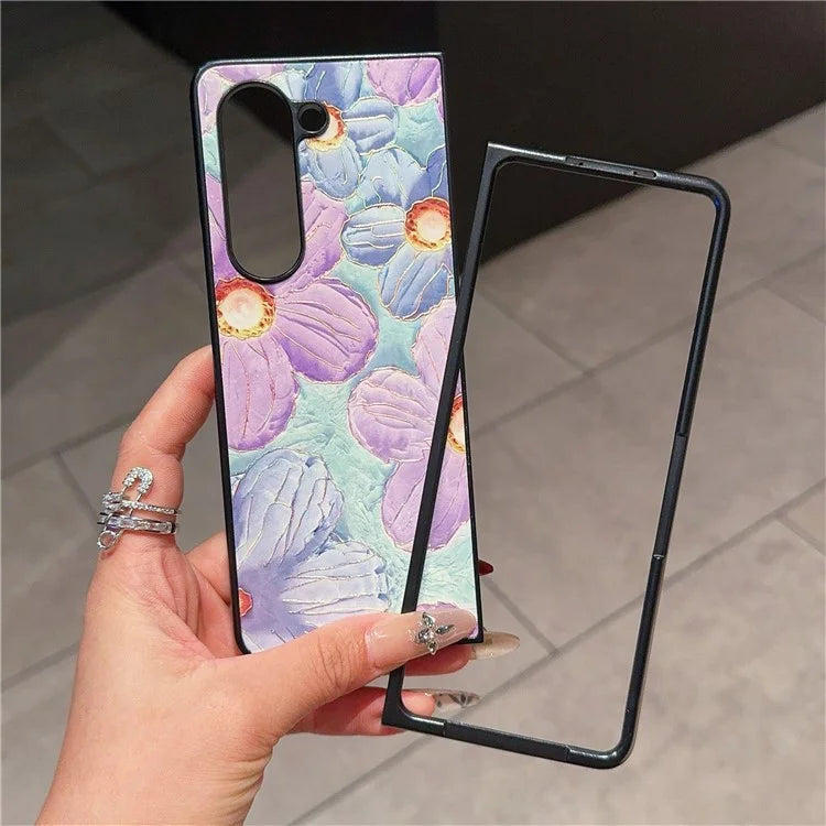For Samsung Galaxy Z Fold6 5G Case Lacquered Pattern PU Leather PC Phone Cover