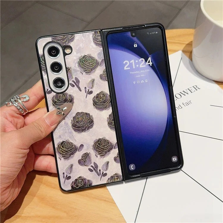 For Samsung Galaxy Z Fold6 5G Case Lacquered Pattern PU Leather PC Phone Cover