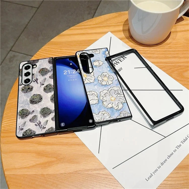 For Samsung Galaxy Z Fold6 5G Case Lacquered Pattern PU Leather PC Phone Cover