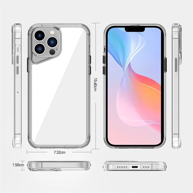 For iPhone 13 Pro Max Case Colorful Borders TPU+PC+PMMA Clear Phone Cover