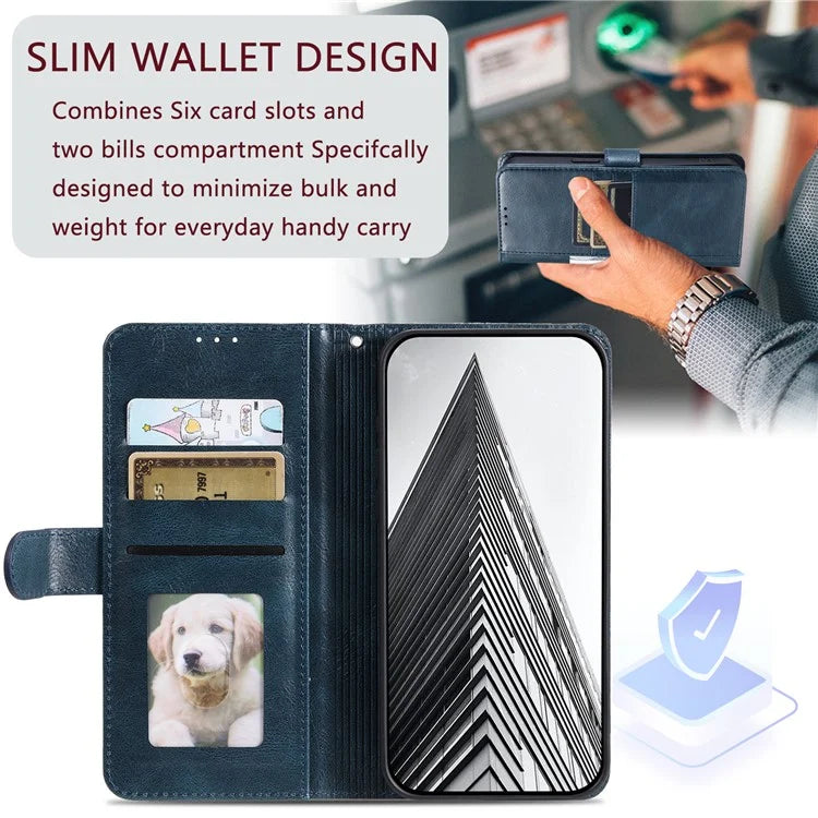 013 Style For Motorola Moto E14 4G / G04 4G / G04s 4G / G24 4G Case PU Leather Phone Cover with 6 Card Slots