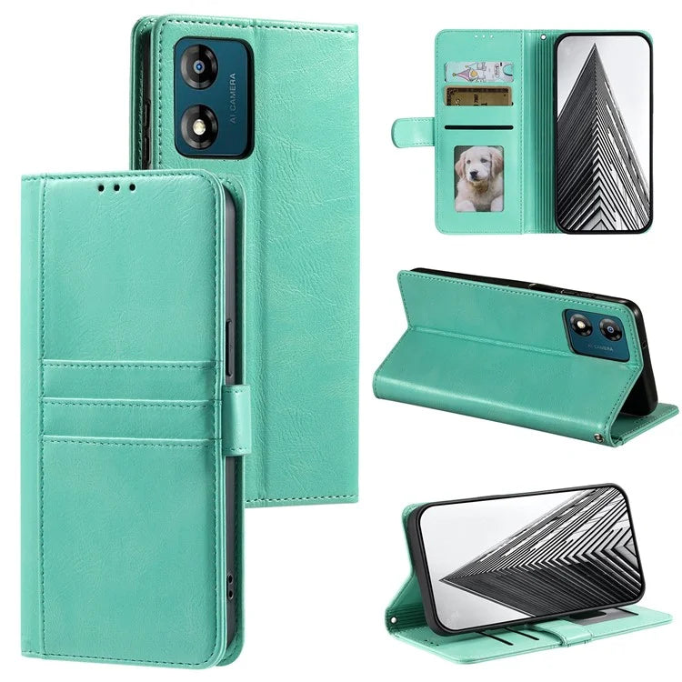013 Style For Motorola Moto E14 4G / G04 4G / G04s 4G / G24 4G Case PU Leather Phone Cover with 6 Card Slots