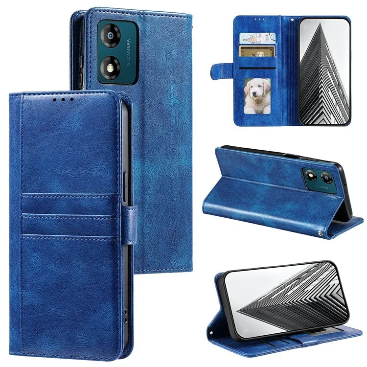 013 Style For Motorola Moto E14 4G / G04 4G / G04s 4G / G24 4G Case PU Leather Phone Cover with 6 Card Slots