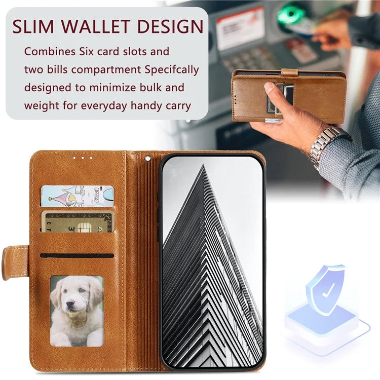 013 Style For Motorola Moto E14 4G / G04 4G / G04s 4G / G24 4G Case PU Leather Phone Cover with 6 Card Slots