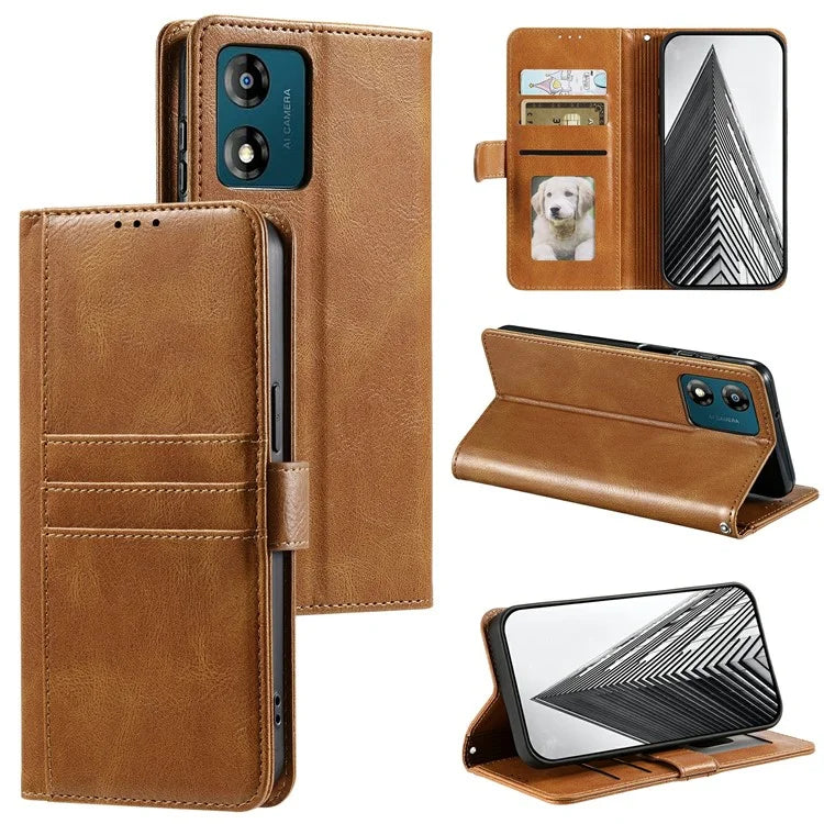 013 Style For Motorola Moto E14 4G / G04 4G / G04s 4G / G24 4G Case PU Leather Phone Cover with 6 Card Slots