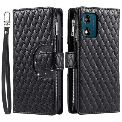 Style 013 for Motorola Moto E14 4G / G04 4G / G04s 4G / G24 4G Case Rhombus Leather Zipper Phone Cover