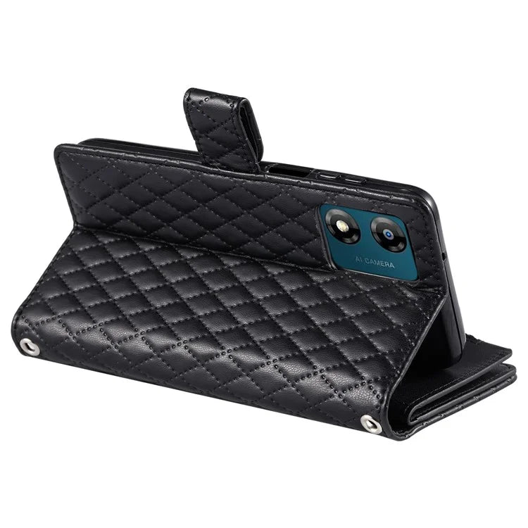 Style 013 for Motorola Moto E14 4G / G04 4G / G04s 4G / G24 4G Case Rhombus Leather Zipper Phone Cover